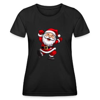 Festlicher lustiger Weihnachtsmann tanzt freudig - Frauen Funktions-T-Shirt - Schwarz - Vorne - AI Model Female 172 light (172cm)
