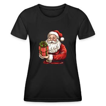 Knuffiger Weihnachtsmann mit Weihnachtsgeschenk - Frauen Funktions-T-Shirt - Schwarz - Vorne - AI Model Female 172 light (172cm)
