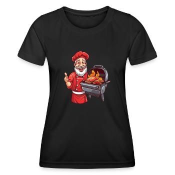 Père Noël barbecue magique de feu avec barbe et braises - T-shirt sport Femme - noir - Devant - AI Model Female 172 light (172cm)