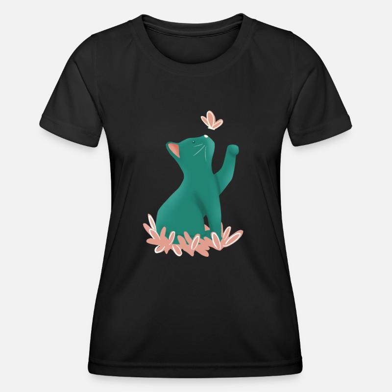 Blue kitten and pink butterfly - Women's Functional T-Shirt - black