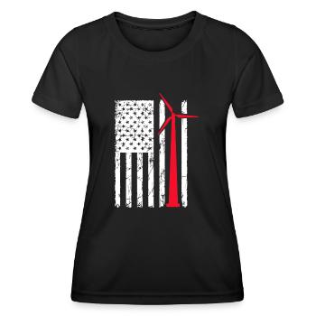 Conception d’une éolienne Flag USA pour un passionné des États-Unis - T-shirt sport Femme - noir - Devant - AI Model Female 172 light (172cm)