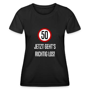 50Jetzt geht's richtig ab - Frauen Funktions-T-Shirt - Schwarz - Vorne - AI Model Female 172 light (172cm)