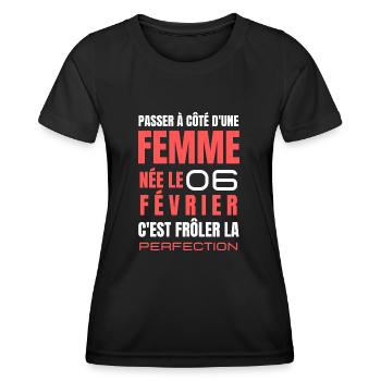 Harmonie Février: Design Exquis pour la Perfection - T-shirt sport Femme - noir - Devant - AI Model Female 172 light (172cm)