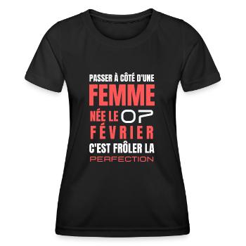 Février Éblouissant - Né le 7, Éclat Inoubliable - T-shirt sport Femme - noir - Devant - AI Model Female 172 light (172cm)