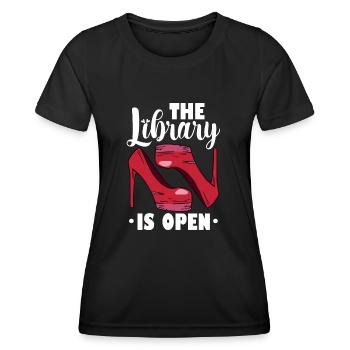 the library is open Design for a joke enthusiast - Frauen Funktions-T-Shirt - Schwarz - Vorne - AI Model Female 172 light (172cm)