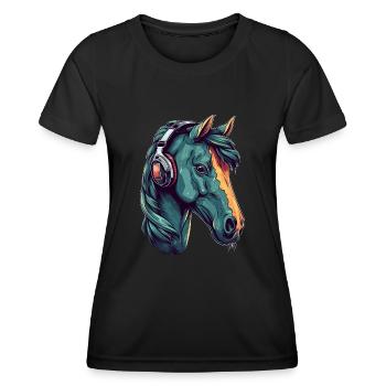 Idée passion chevaux cavalière aquarelle splash - T-shirt sport Femme - noir - Devant - AI Model Female 172 light (172cm)