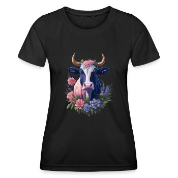 Vache - T-shirt sport Femme - noir - Devant - AI Model Female 172 light (172cm)