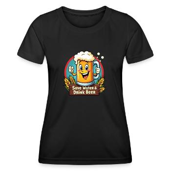 SAVE WATER DRINK BEER - Bierkrug - Frauen Funktions-T-Shirt - Schwarz - Vorne - AI Model Female 172 light (172cm)