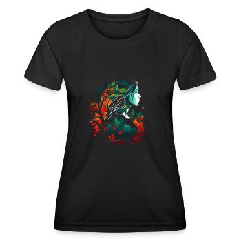 Frau als feenhafter Waldgeist Aquarell Airbrush - Frauen Funktions-T-Shirt - Schwarz - Vorne - AI Model Female 172 light (172cm)