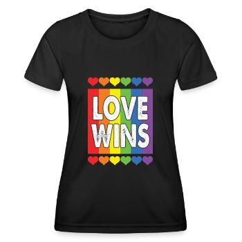 LBGT Flag Gay Pride L’amour humain gagne - T-shirt sport Femme - noir - Devant - AI Model Female 172 light (172cm)
