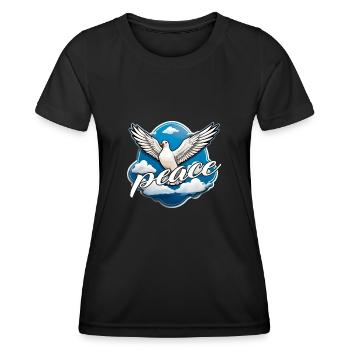 White dove of peace with blue clouds - Women's Functional T-Shirt - black - Front - AI Model Female 172 light (172cm)