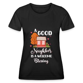 Nachbarschaft Freunde Humor Alkohol - Frauen Funktions-T-Shirt - Schwarz - Vorne - AI Model Female 172 light (172cm)