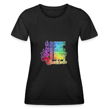 Elle est connue, elle est aimée, elle est assez - T-shirt sport Femme - noir - Devant - AI Model Female 172 light (172cm)