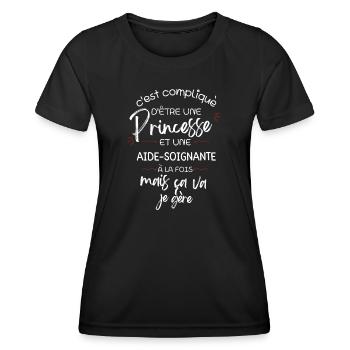 T-shirt Princesse Aide Soignante - cadeau drôle - T-shirt sport Femme - noir - Devant - AI Model Female 172 light (172cm)