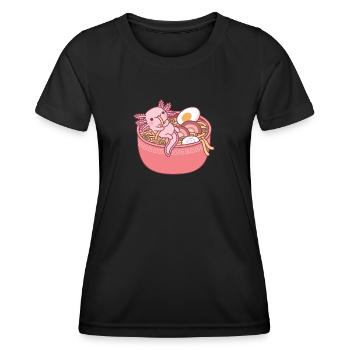 Cute Axolotl Eating Ramen Noodles In Bowl Funny - Women's Functional T-Shirt - black - Front - AI Model Female 172 light (172cm)