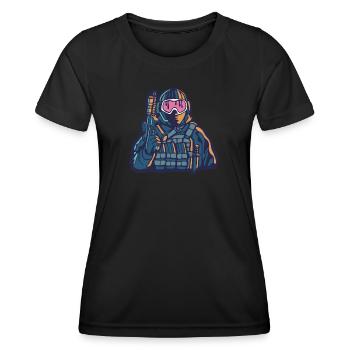 Polizei SWAT Militär Armee bewaffneter taktischer Operator - Frauen Funktions-T-Shirt - Schwarz - Vorne - AI Model Female 172 light (172cm)