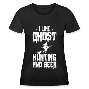 Ich mag Geisterjagd und Bier frohes Halloween - Frauen Funktions-T-Shirt - Schwarz - Vorne - AI Model Female 172 light (172cm)