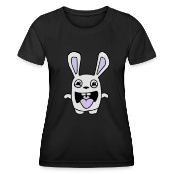 dessin lapin mignon débile style BD cartoon fun - T-shirt sport Femme - noir - Devant - AI Model Female 172 light (172cm)
