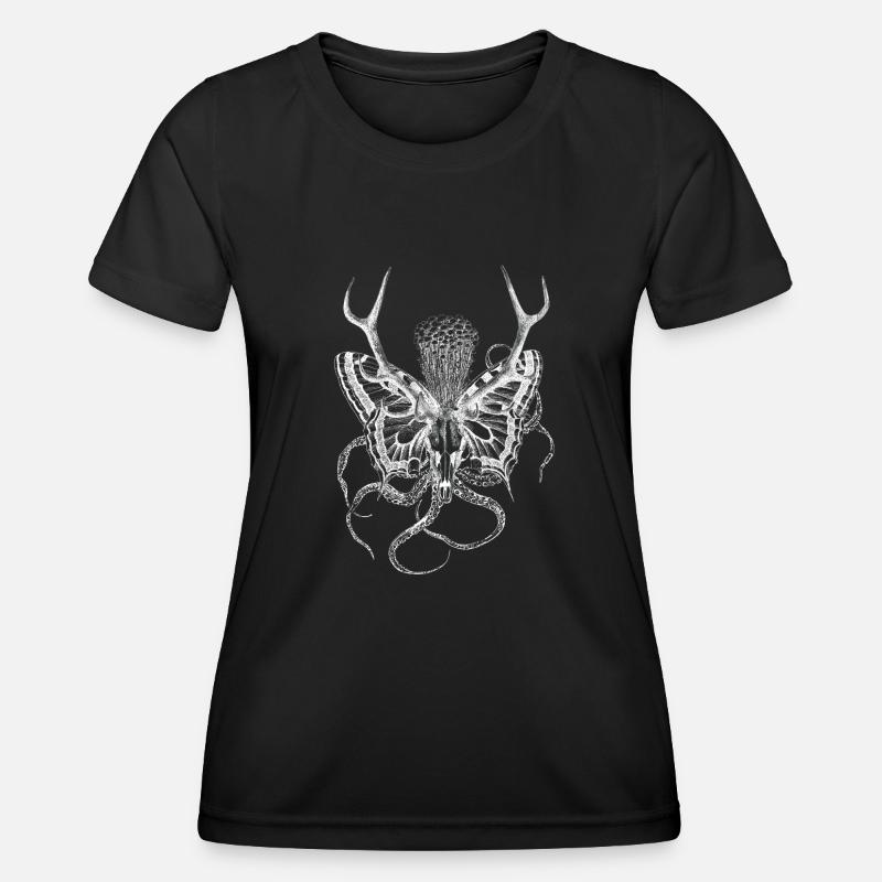 Surreal artwork, psychedelic deer skull - Women's Functional T-Shirt - black
