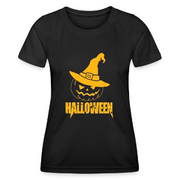 Klassisches Halloween, Angry Kürbis mit Hut - Frauen Funktions-T-Shirt - Schwarz - Vorne - AI Model Female 172 light (172cm)
