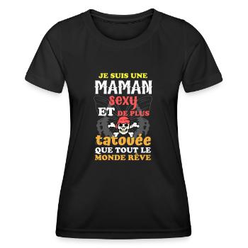Maman sexy tatouée - T-shirt sport Femme - noir - Devant - AI Model Female 172 light (172cm)
