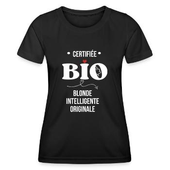 Certifiée bio - blonde intelligente originale - T-shirt sport Femme - noir - Devant - AI Model Female 172 light (172cm)