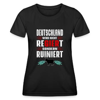 L’Allemagne n’est pas gouvernée, mais ruinée - T-shirt sport Femme - noir - Devant - AI Model Female 172 light (172cm)