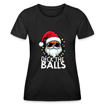 Basketball Im Weihnachtsmannkostüm "Deck The Balls - Frauen Funktions-T-Shirt - Schwarz - Vorne - AI Model Female 172 light (172cm)