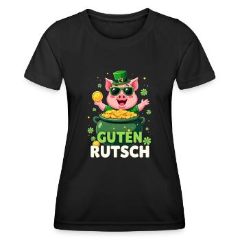 Silvester - Glücksschwein Neujahr - Frauen Funktions-T-Shirt - Schwarz - Vorne - AI Model Female 172 light (172cm)