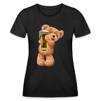 Teddy bear bear with beer - Women's Functional T-Shirt - black - Front - AI Model Female 172 light (172cm)