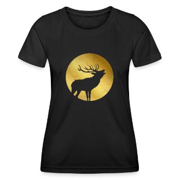 Deer in gold roars to the rutting country fashion - Women's Functional T-Shirt - black - Front - AI Model Female 172 light (172cm)
