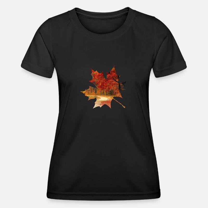 Autumn maple leaf forest foliage - Women's Functional T-Shirt - black