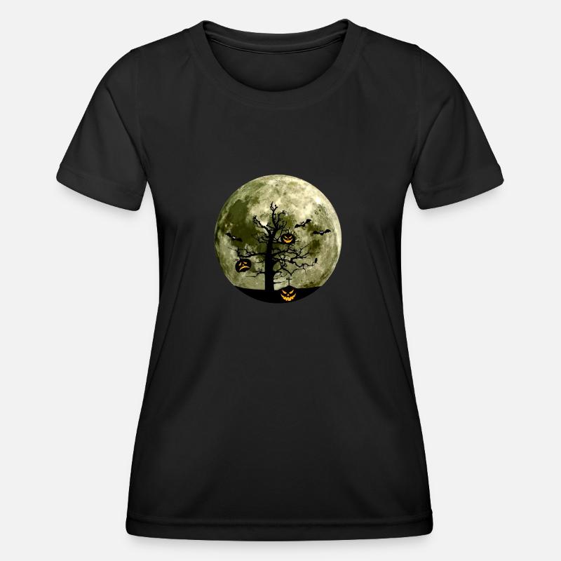 Scary evil shadow pumpkin tree moon bat - Women's Functional T-Shirt - black
