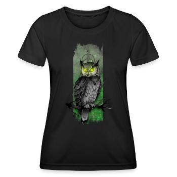 Enchanting Nocturne: Owl's Emerald Gaze - Women's Functional T-Shirt - black - Front - AI Model Female 172 light (172cm)