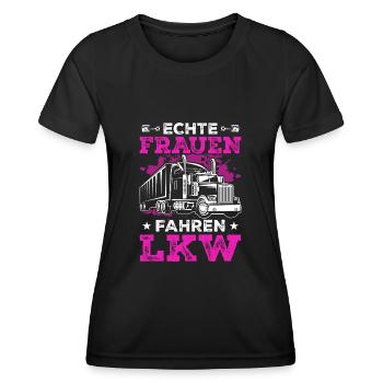 Echte Frauen fahren LKW Fahrerin - Frauen Funktions-T-Shirt - Schwarz - Vorne - AI Model Female 172 light (172cm)