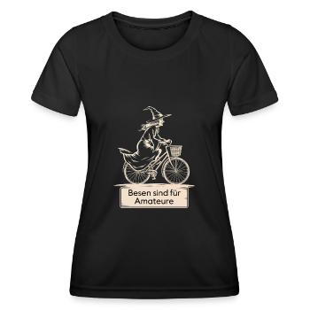 Besen sind für Amateure. Hexe Fahrrad Radsport - Frauen Funktions-T-Shirt - Schwarz - Vorne - AI Model Female 172 light (172cm)