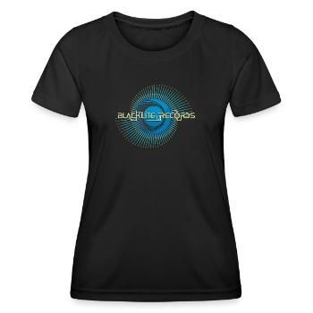 Blacklite Records Logo - Blue & Yellow Spiral - Women's Functional T-Shirt - black - Front - AI Model Female 172 light (172cm)