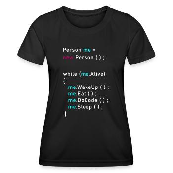 Person me = new person (); Programming Code Java - Women's Functional T-Shirt - black - Front - AI Model Female 172 light (172cm)