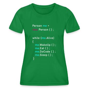 Person me = new Person (); Programmieren Code Java - Frauen Funktions-T-Shirt - Kelly Green - Vorne - AI Model Female 172 dark (172cm)