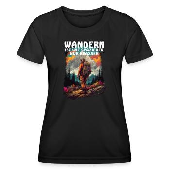 Wandern ist krasser als spazieren - Frauen Funktions-T-Shirt - Schwarz - Vorne - AI Model Female 172 light (172cm)