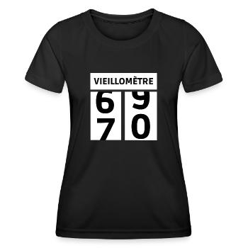 anniversaire 70 ans - T-shirt sport Femme - noir - Devant - AI Model Female 172 light (172cm)