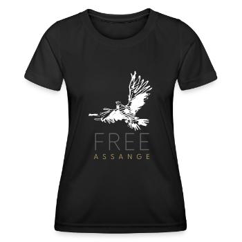 Free Assange Freedom for Julian Assange Pigeon - Women's Functional T-Shirt - black - Front - AI Model Female 172 light (172cm)