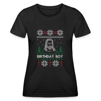 Anniversaire Garçon Jésus Ugly Pull de Noël - T-shirt sport Femme - noir - Devant - AI Model Female 172 light (172cm)