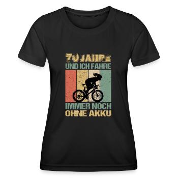 Geburtstag 70 Fahrradfahrerin Retro Frauen - Frauen Funktions-T-Shirt - Schwarz - Vorne - AI Model Female 172 light (172cm)