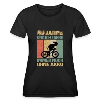 Geburtstag 80 Fahrradfahrerin Retro Frauen - Frauen Funktions-T-Shirt - Schwarz - Vorne - AI Model Female 172 light (172cm)