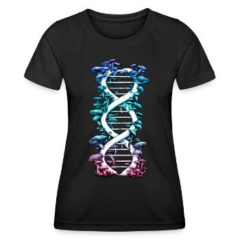 DNA Helix with Mushrooms Nature Art Colorful - Women's Functional T-Shirt - black - Front - AI Model Female 172 light (172cm)