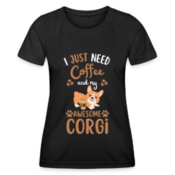 Sweet Welsh Corgi Coffee Dog Cafe kawaii - T-shirt sport Femme - noir - Devant - AI Model Female 172 light (172cm)