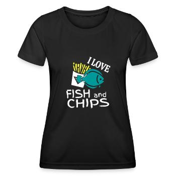 I love fish and chips spécialité anglaise - T-shirt sport Femme - noir - Devant - AI Model Female 172 light (172cm)