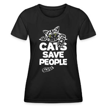 Les chats sauvent les gens - T-shirt sport Femme - noir - Devant - AI Model Female 172 light (172cm)