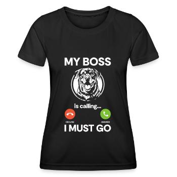 Chien de combat amoureux Rottie - T-shirt sport Femme - noir - Devant - AI Model Female 172 light (172cm)